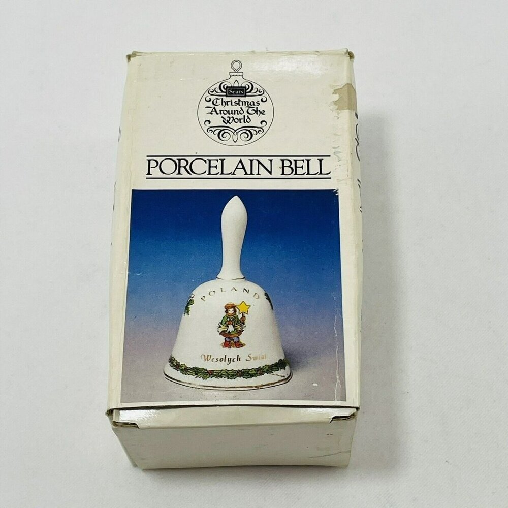 Vintage Sears Christmas Around World Poland Wesolych Swiat Porcelain Bell Gold